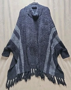 Barefoot Dreams Cozy Chic Strand Fransen Lounge Poncho One Size grau schwarz - Bild 1 von 7