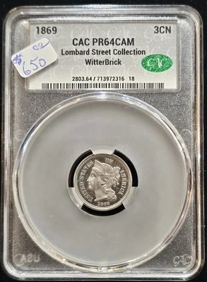 1869 Three (3) Cent Nickel Proof CAC PR64 Cameo - Image 1 of 2