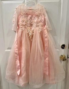 Girl’s Ball Gown Pink Dress W/ Lace Embroidery Beasds Gems Puff Tulle Sz 4-5 - Picture 1 of 10