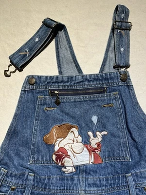 Vintage Disney Grumpy Snow White Denim Overalls Bibs Women Large Embroidered Y2K - Image 1 of 4