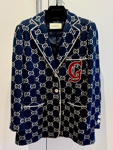 Giacca monopetto Gucci GG Jersey con toppa preppy