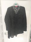 Ladies 'For Women' Lacy Black Blouse. Angled Hem. Split Sleeve with Ties.Size 18