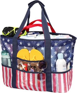 Mesh Beach Bag Family - Beach Tote 9 Pockets Cruise Vacation Essentials - Picture 1 of 12
