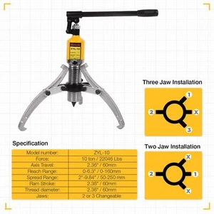 10T Hydraulic Gear Puller Bearing Puller 2 or 3 Jaws Bearing Hub Separator Tool - Picture 1 of 7