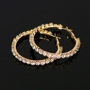 Fashion Silver Plated,Gold,Rose Gold Hoop Earrings Jewelry Pair/set Lab-Created - Picture 1 of 13