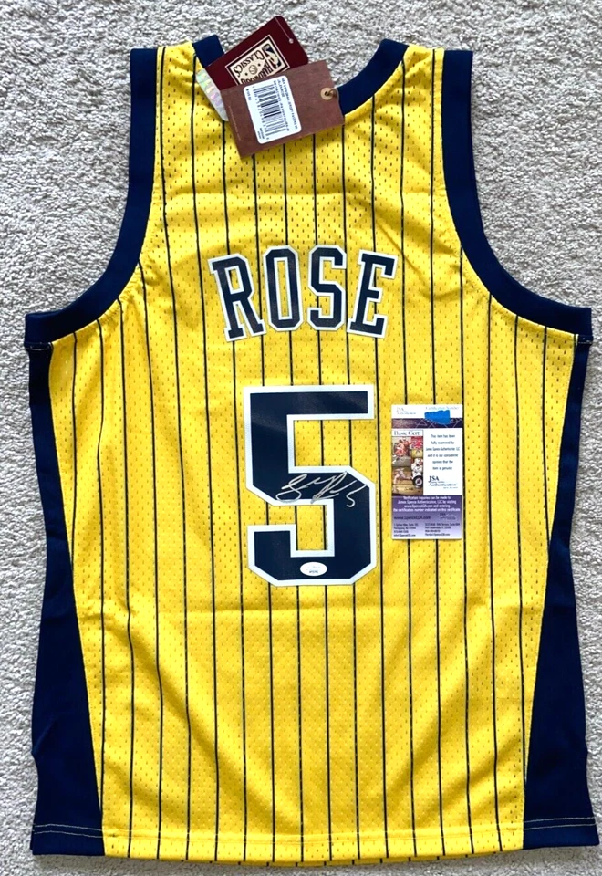 JALEN ROSE SIGNED INDIANA PACERS NBA JERSEY MITCHELL NESS MICHIGAN FAB 5 JSA - Image 1 of 3