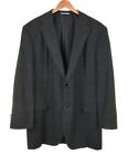 Oxxford Clothes Charcoal Gray Wool Blue Check Sport Coat Jacket Blazer 46