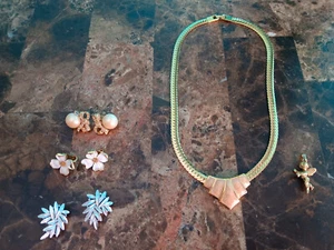 Vintage Trifari Nina Ricci and Napier clip on earrings and necklace lot. - Picture 1 of 22