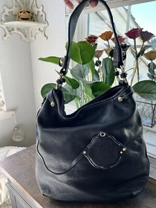 Juicy Couture Vintage Cowhide Leather Hobo Bag Black Scotty Dog Embossed Y2k 90s - Picture 1 of 14