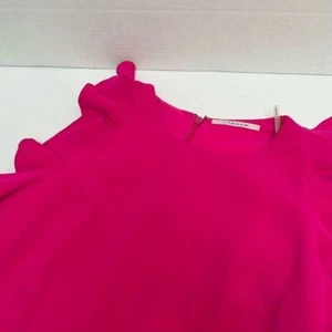 T Tahari Hot Pink Fuchsia Flutter Sleeved Lined Polyester Pique Dress size 4 - Picture 1 of 7