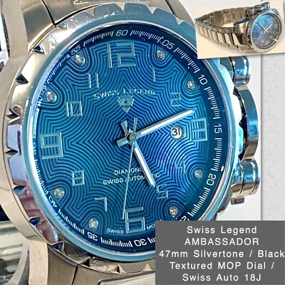 "Reloj pulsera suizo automático negro con textura MOP Slvrtn 7,25"" para hombre SUISS LEGEND" Foto 1 de 4