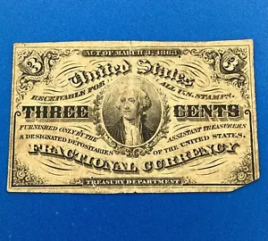 1864 3rd Issue 3 Cents Postage Fractional Currency Civil War Note Fr. 1227 - Picture 1 of 10