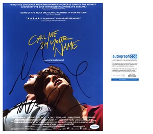CHIAMAMI COL TUO NOME 11X14 FOTO DI 3 TIMOTHEE CHALAMET ARMIE HAMMER con COA ACOA - Foto 1 di 3