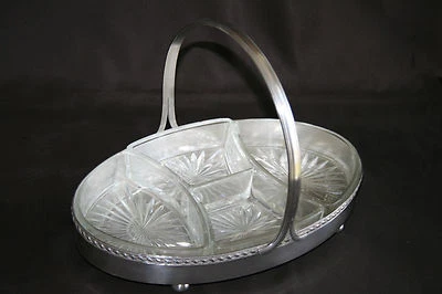 Pat serviteur ancien en verre avec support métal argenté - Photo 1/4