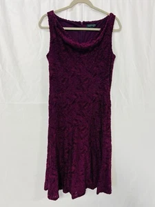 Lauren Ralph Lauren Sleeveless Midi Dress Scoop Plum Fuchsia velvet textured 10 - Picture 1 of 9