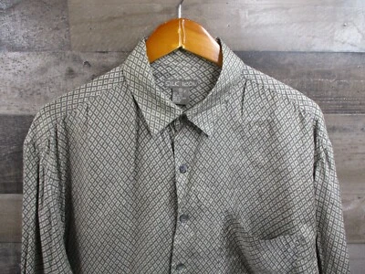 Silk Icon Shirt Mens XL Brown Geometric 100% Silk Dress Long Sleeve Button Up - Image 1 of 4