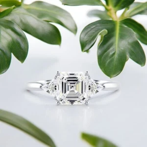 950 Platinum Engagement Ring 2.70 Ct IGI GIA HRD Lab Created Asscher Cut Diamond - Picture 1 of 12