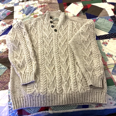 Suéter artesanal Aran para hombre tejido con cable de pescador 100 % lana merino tostado Irlanda Foto 1 de 4