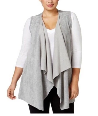 NUEVO Calvin Klein Drapeado Imitación Gamuza Chaleco Abierto Suéter Espalda Gris Talla M Foto 1 de 4