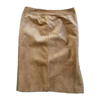 Falda Gucci Gamuza 44 Cuero Tostado Boho Diseñador Clásica Recta Lápiz Abertura Cremallera  Foto 1 de 4