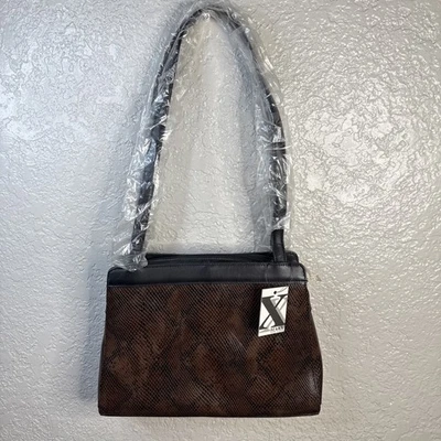 Maxx Bolso de Mano en Piel de Serpiente Imitación Marrón y Negro con Correa para el Hombro Nuevo con Etiquetas Foto 1 de 4