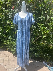Coeur de Vague Maxi T Shirt Dress Blue Tie Dye Print Short Sleeve Med Large - Picture 1 of 8