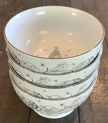 Juego de 4 árboles de plata de víspera de navidad tentaciones, remolinos 24 OZ. Cuencos para sopa de cereales Foto 1 de 4