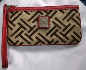Tignanello Signature Jacquard Woven Fabric Red Leather Trimmed Wristlet      OC3 - Picture 1 of 5