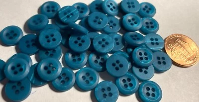 24 Small Matte But Pearlized Teal Blue Plastic Buttons 7/16" 11mm 12925 - Image 1 of 3