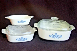 Corning 'CORNFLOWER' Bake / Store / Serve ~ 1 qt, 2 qt, + 1 Petite Pan ~ Vtg. - Picture 1 of 4