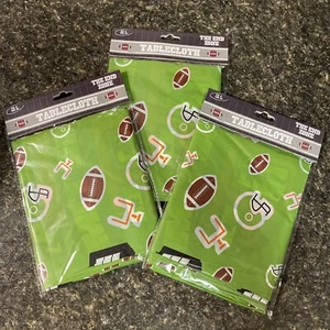 Set of 3 Football Theme Tablecloths Table Covers Green 54" x 108" Plastic NEW - Picture 1 of 1