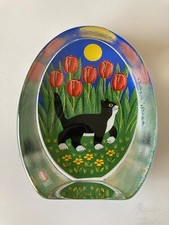 Iittala Glass Card with Black Cat And Red Tulips from Finland by Martti Lehto