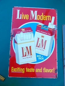 VTG Tobacco L & M LIVE MODERN Embossed Tin Advertising Sign 18" x 12" Distressed - Picture 1 of 6