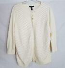 H by Halston NEW Women's Cardigan Sweater Faux Suede Stripes Bone Size Med O415P