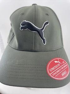 NEW PUMA  Stretch Fit Size L/XL Cap Olive Green/Black Logo Pre-Curved Sporty Hat - Picture 1 of 19