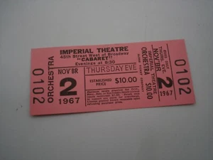 Cabaret 1967 original Broadway boleto Imperial Theatre 11/2/67 raro - Imagen 1 de 4