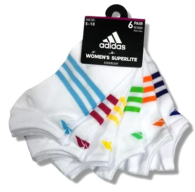 ADIDAS SOCKS WOMEN'S - NO SHOW - 243 SUPERLITE WHITE MULTI - SHOE 5-10 - 6 PACK - Image 1 of 3