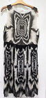 Monsoon Pleat Dress Size UK 14 S/Less Fully Lined Ivory/Black Aztec Pattern