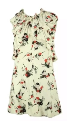 $1,870 MARNI Floral Printed Silk Ruffle Dress 36 - Image 1 of 4
