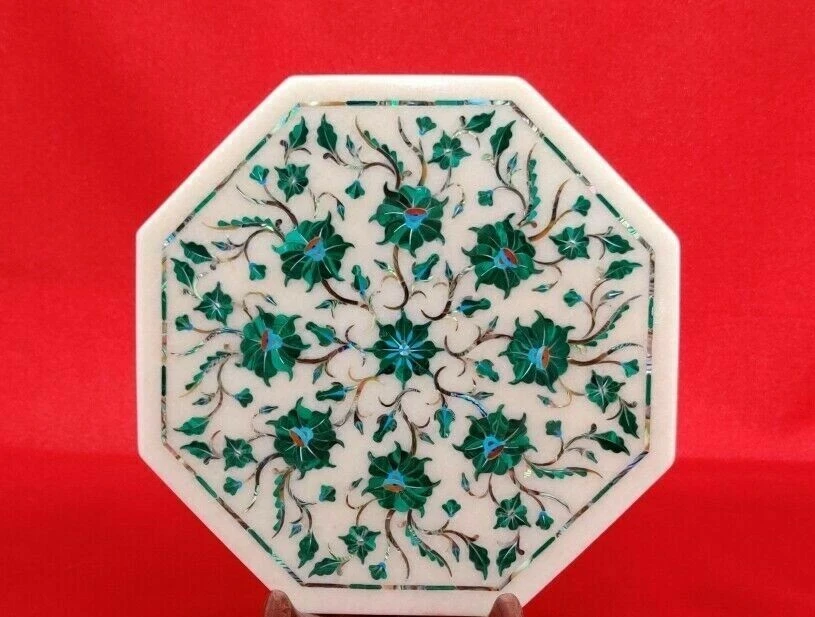 15" Marble Corner Table Top Pietra Dura Floral Handmade Inlay Art Work Decor - Image 1 of 1