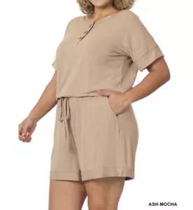 Women's Zenana Plus Size Short Sleeve Romper, Pockets, Elastic Waist Size 3X - Picture 1 of 2