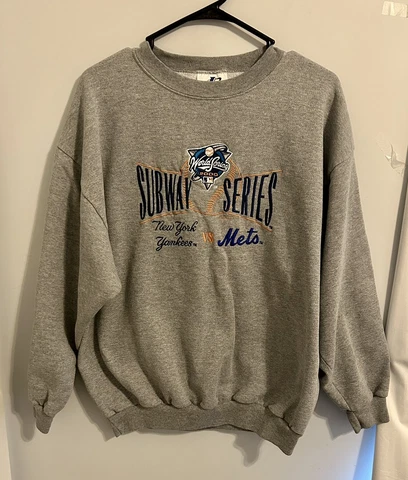 Vintage 2000 Subway World Series Mens XL MLB Yankees vs Mets Gray Sweatshirt Cover