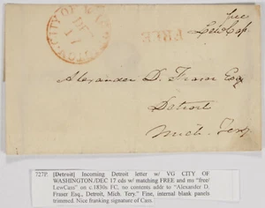 CUBIERTA LEWIS CASS SEC OF WAR FREE FRANK ON CITY OF WASH'TON PARA DETROIT MI TERR - Imagen 1 de 3