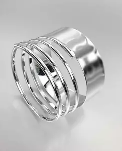 CHIC Crazy Rich Asians Style Artisanal Silver Ribbed Coiled Bangle Bracelet - Picture 1 of 2