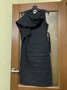 SARAH PACINI RARE ASYMMETRICAL MID LENGTH WOMAN LINEN BLACK RARE DRESS SIZE 2 - Picture 1 of 7