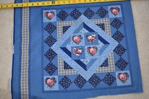 17.5" x 44", Vintage, Blue Floral Quilt-Block Print Panel, Fabri-Quilt, B1254 - Picture 1 of 8