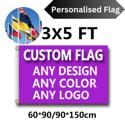 CUSTOM FLAG BANNER. 5FT X 3FT. Event FESTIVAL FOOTBALL ADVERTISING-FREE DELIVERY - Image 1 of 4