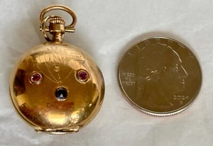 Antique Vintage 14K Yellow Gold Petite Jeweled Henry Pocket Watch Double Hunter - Picture 1 of 24