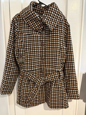 Abrigo vintage Oleg Cassini a cuadros pata de gallo cuello alto mezcla de lana 1-2X? Leer * Foto 1 de 4