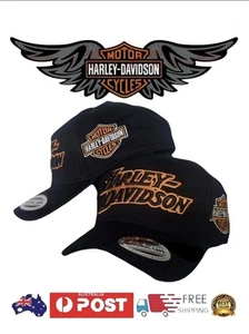 HARLEY DAVIDSON HD MOTORCYCLE BLACK & ORANGE SNAPBACK ADJUSTABLE BIKE HAT CAP - Picture 1 of 4